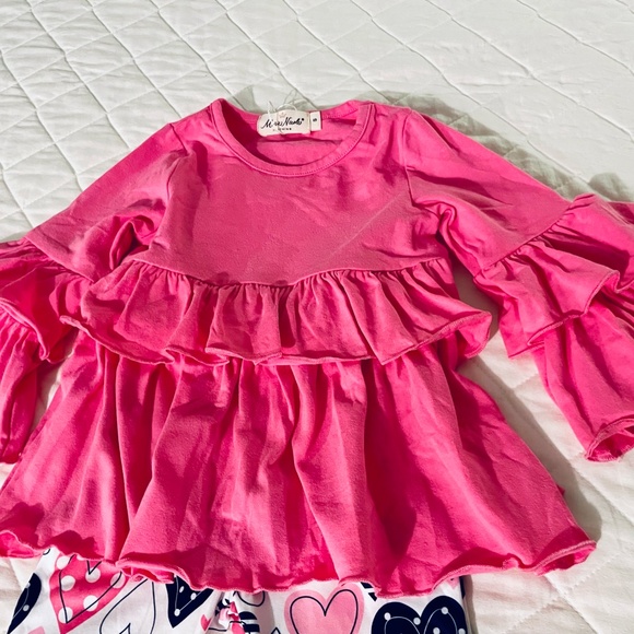 NWT Marie Nicole Toddler Girl's Pink Ruffly Top/Bellbottom Pant Set Sz S(2-3) - Picture 2 of 8